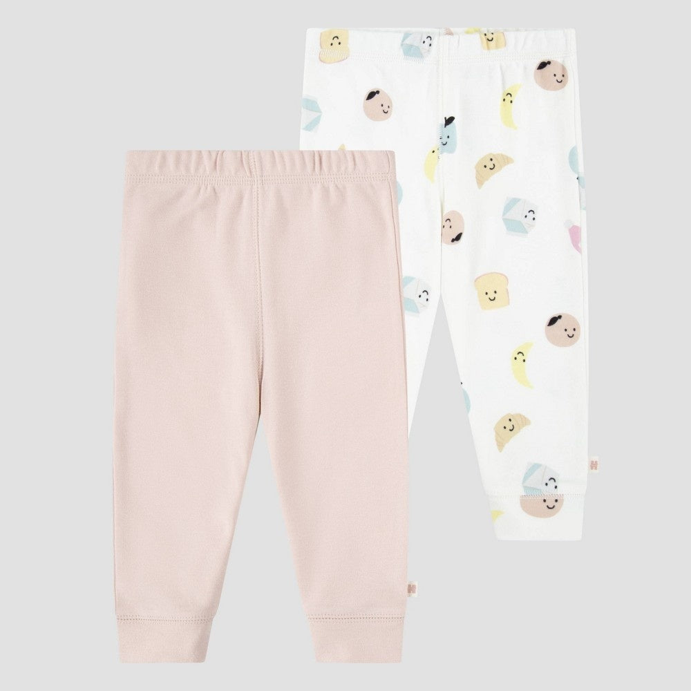 Huggies Baby Girls' 2pk Food & Flowers Organic Pants - Light Pink/Yellow 3M