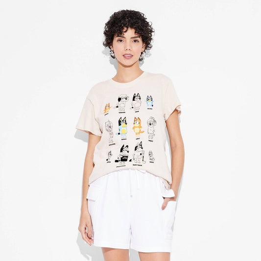 Women's Bluey Grid Short Sleeve Graphic T-Shirt - Tan XL
