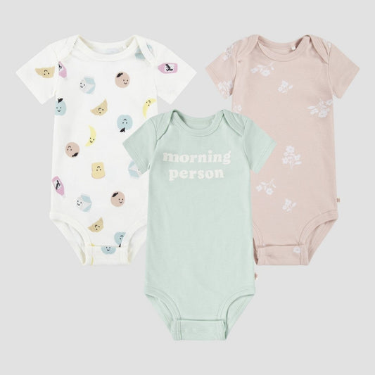 Huggies Baby Girls' 3pk Food & Flowers Organic Bodysuit - Green/Yellow 18M
