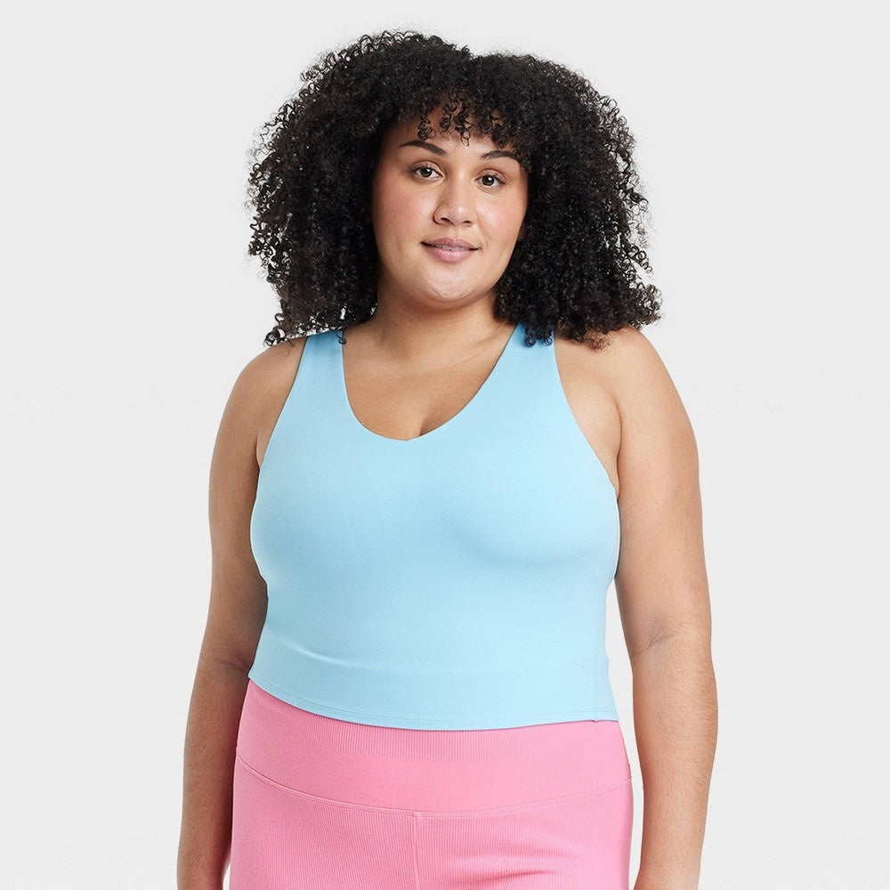 Women's Flex Light Support V-Neck Crop Sports Bra - All in Motion™ Light Blue 1X