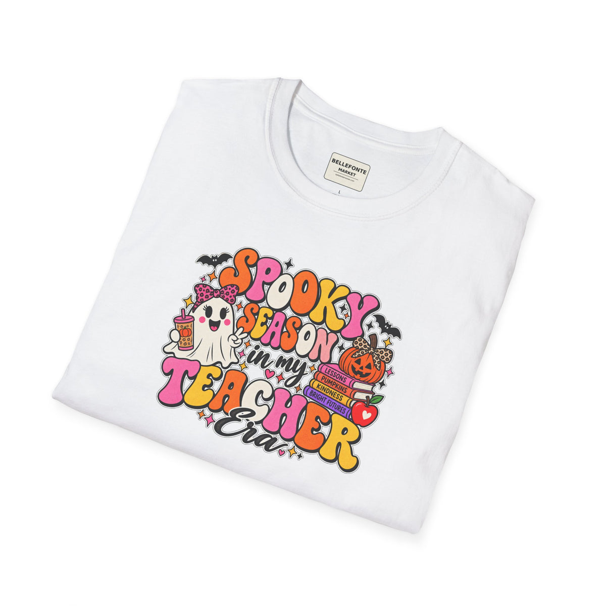 Spooky Season Teacher T-Shirt — Halloween Teacher Shirt with Cute Ghosts & Pumpkins
