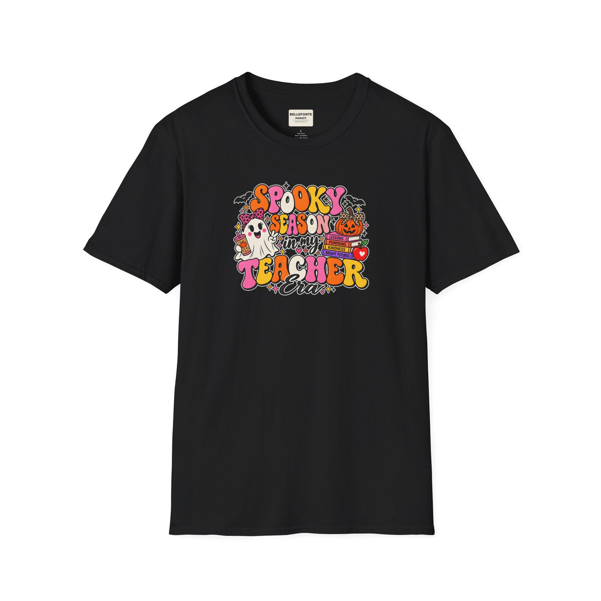 Spooky Season Teacher T-Shirt — Halloween Teacher Shirt with Cute Ghosts & Pumpkins