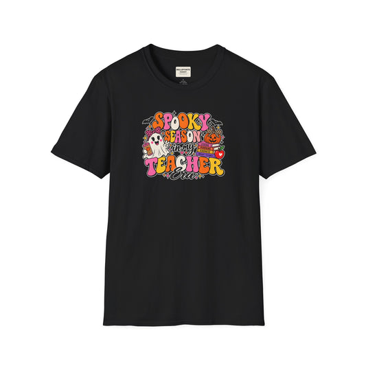 Spooky Season Teacher T-Shirt — Halloween Teacher Shirt with Cute Ghosts & Pumpkins