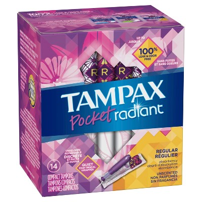 Tampax Pocket Radiant Tampons with LeakGuard Braid, Regular Absorbency, 14 Ct