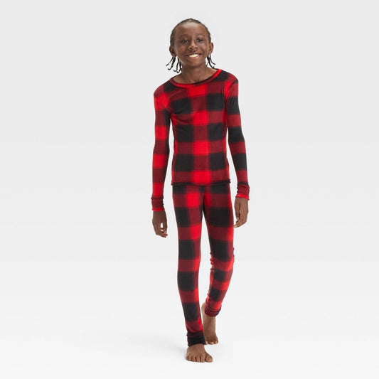 Kids' 2pc 'Buffalo Check' Snuggly Soft Snug Fit Long Sleeve Pajama Set - Red/Black 4 - Cat & Jack™