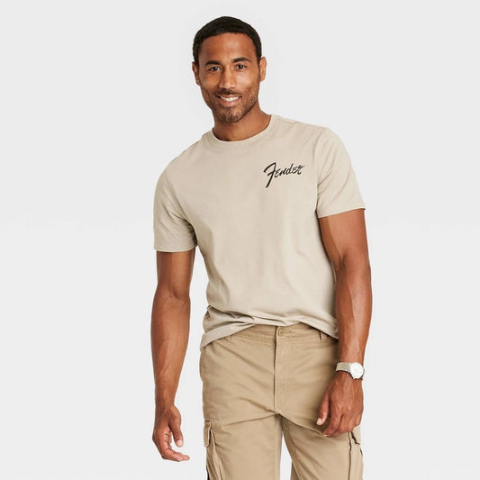Fender Graphic Tan T-Shirt By Goodfellow & Co Size L 100% Cotton Crewneck