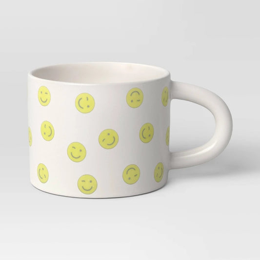 16oz Stoneware Smiley Face Mug - Room Essentials™: Coffee Cup, Microwave & Dishwasher Safe, Dorm Room Essential