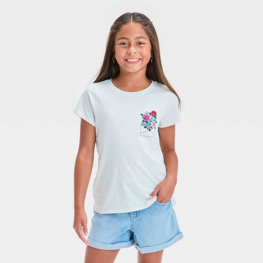 Girls' Short Sleeve Valentine's Day 'Rose Letter' Graphic T-Shirt - Cat & Jack Cream XL (14): Cotton Blend, Relaxed Fit