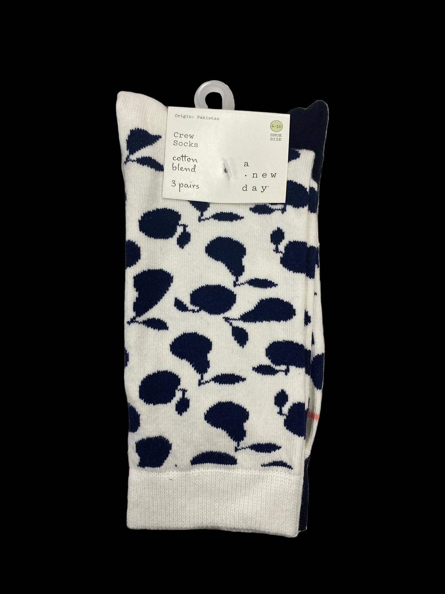 Women's 3pk Spotted Pear Crew Socks - a New Day™ Ivory/Navy/Pink 4-10
