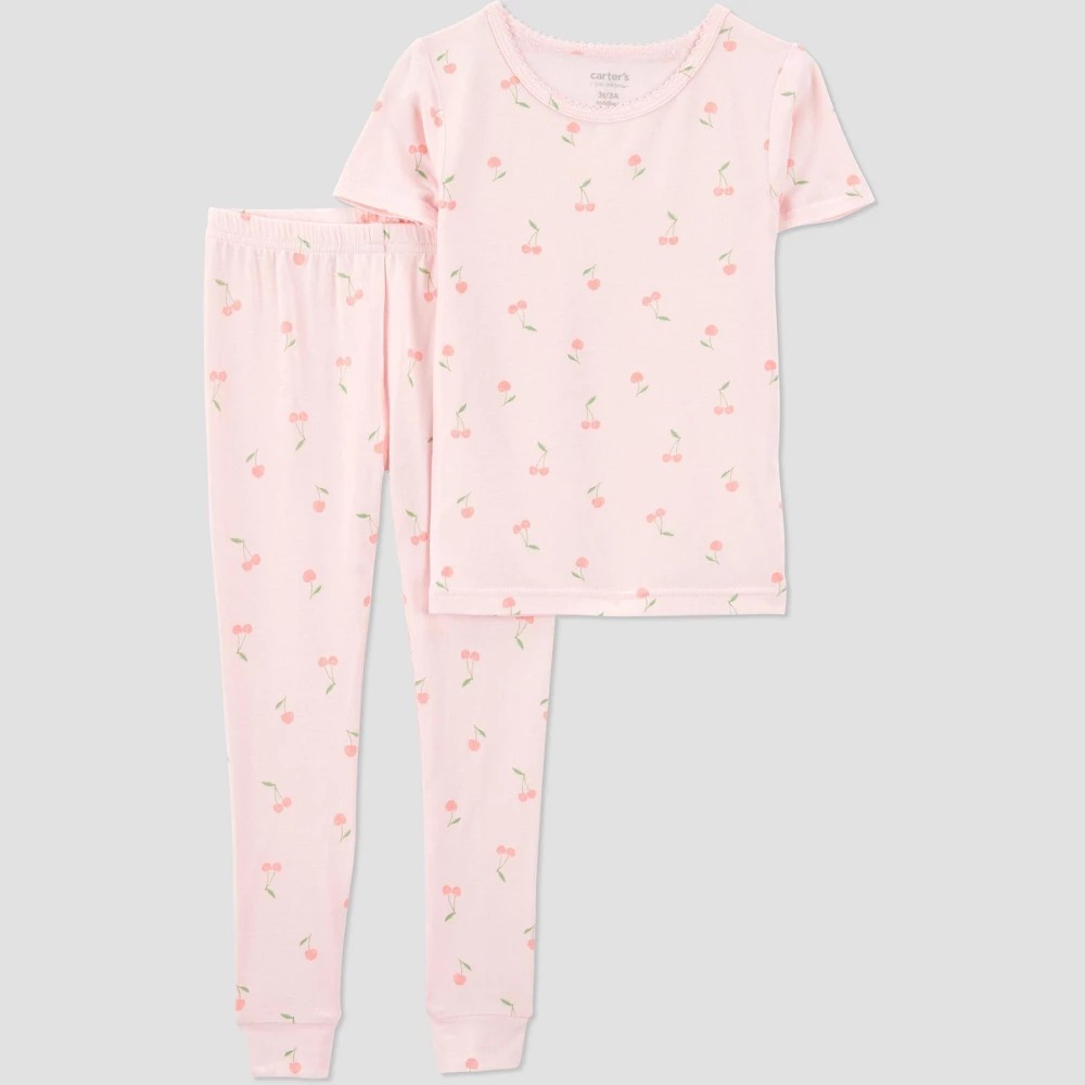 Carter's Just One You® Toddler Girls' 2pc Fruit Comfy Soft Snug Fit Pajama Set - Pink 12M: Cherries Pattern, Jersey Fabric