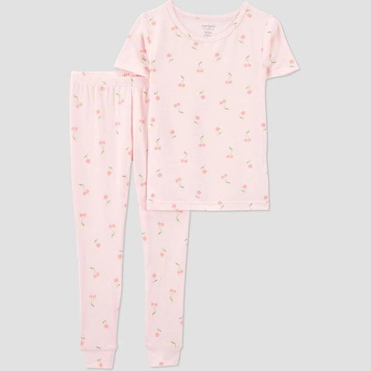 Carter's Just One You® Toddler Girls' 2pc Fruit Comfy Soft Snug Fit Pajama Set - Pink 12M: Cherries Pattern, Jersey Fabric