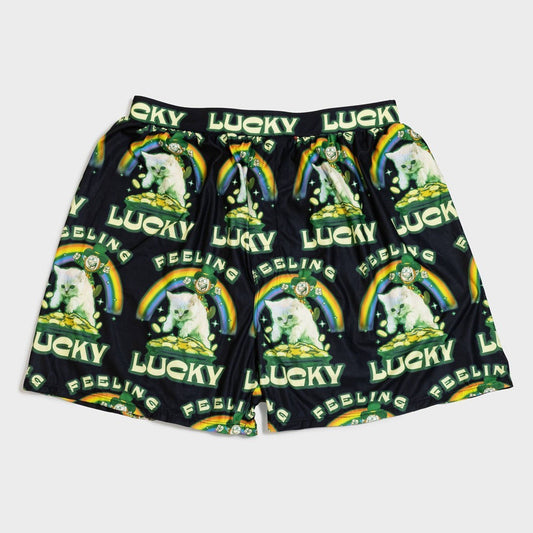 Men's Printed Feeling Lucky Leprechaun Cat Rider Boxer Shorts - Charcoal Gray M