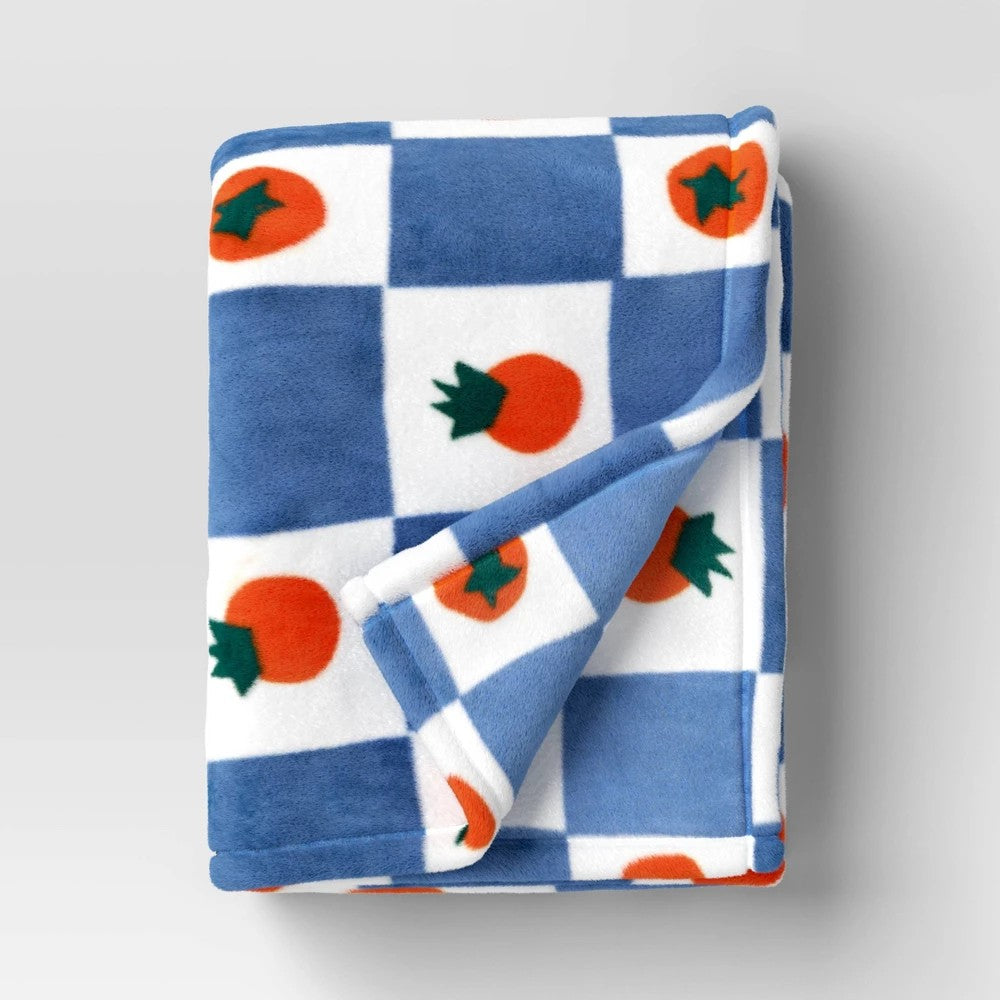 Printed Tomato Checkerboard Plush Throw Blanket Blue - Room Essentials™