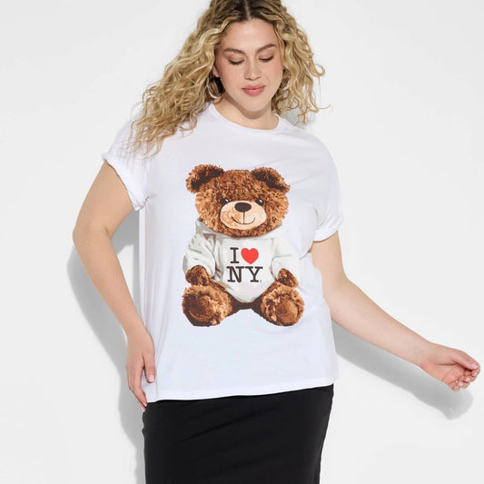 Women's NYC Bear Short Sleeve Graphic T-Shirt - White 2X