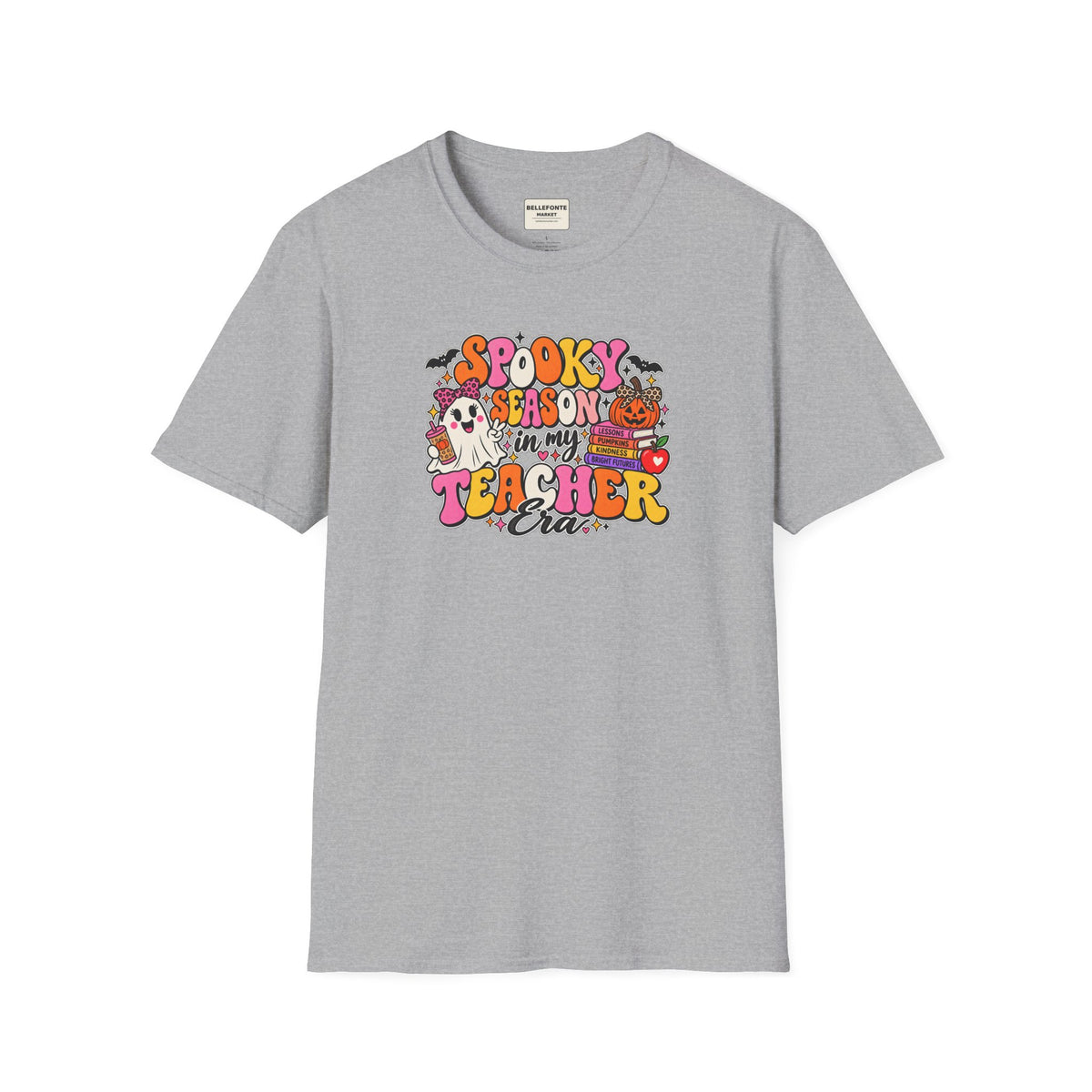 Spooky Season Teacher T-Shirt — Halloween Teacher Shirt with Cute Ghosts & Pumpkins