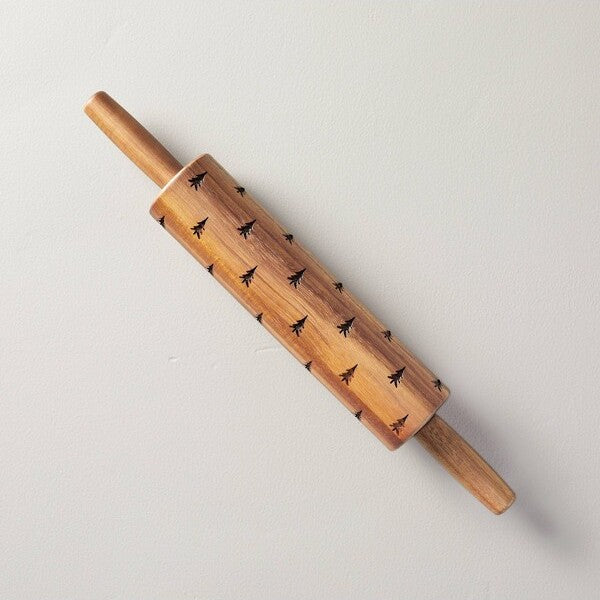Hearth & Hand with Magnolia 16" Engraved Christmas Tree Pattern Wood Rolling Pin