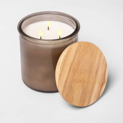 2-Wick Tinted Glass Vetiver + Cedarwood Lidded Jar Candle Light Brown 14.5oz - Threshold™