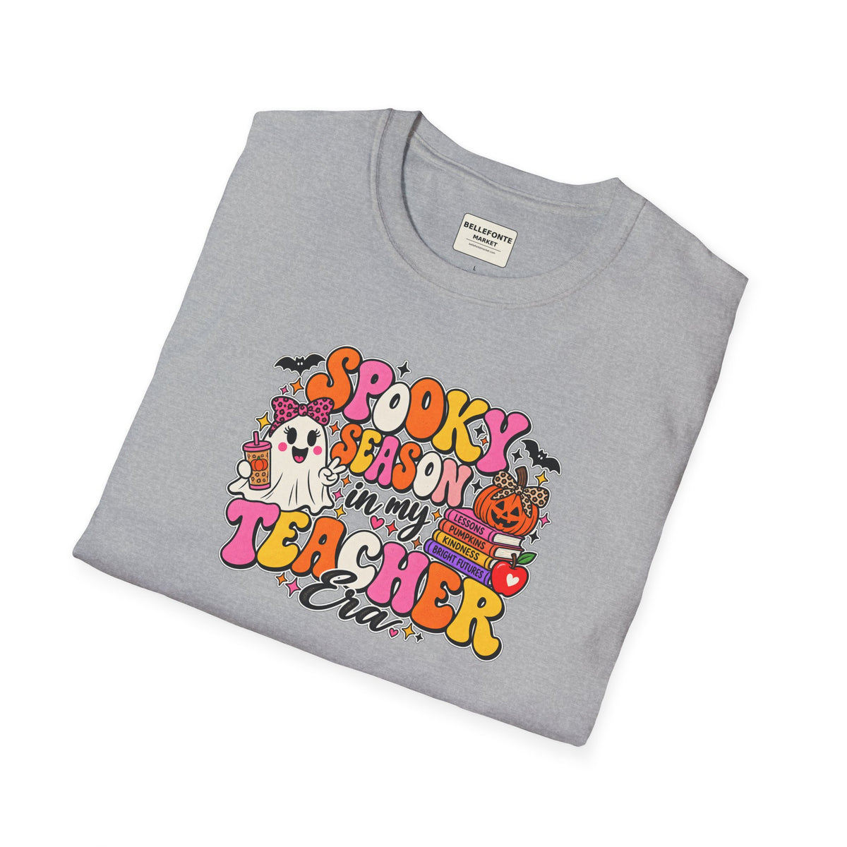 Spooky Season Teacher T-Shirt — Halloween Teacher Shirt with Cute Ghosts & Pumpkins