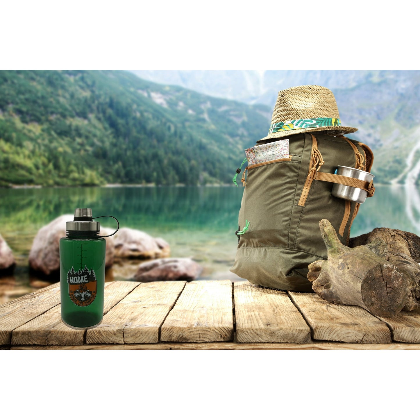 Ozark Trail 32 oz Green Plastic Water Bottle with Wide Mouth and Flip-Top Lid
