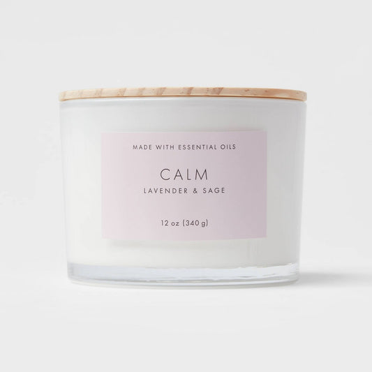 3-Wick 12oz Wood Lidded Glass Wellness Calm Candle - Threshold™: Scented with Lavender & Sage, 30hr Burn Time
