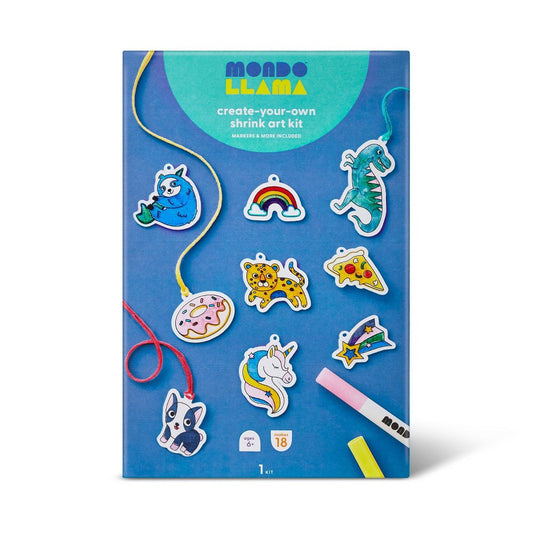 Create-Your-Own Shrink Art Kit - Mondo Llama™: DIY Craft Activity, Includes Markers, Ages 6+, 15 Pieces, Plastic Material