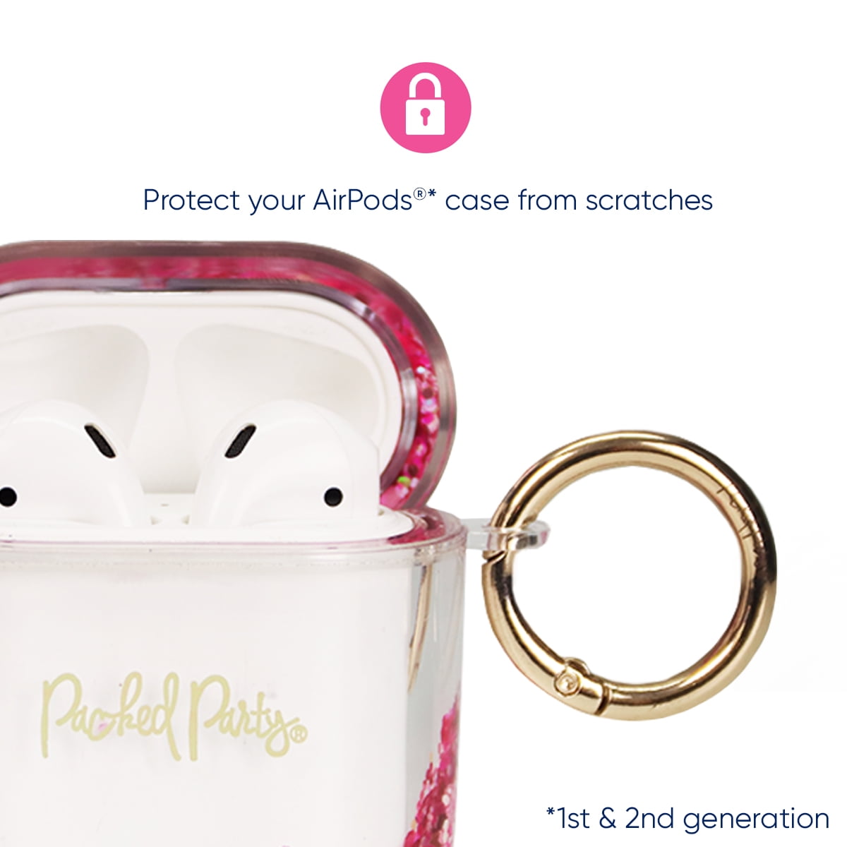 Packed Party "Pink You Can" Shakable Confetti Earbuds Case Cover, Compatible with Airpods (1st & 2nd Generation)