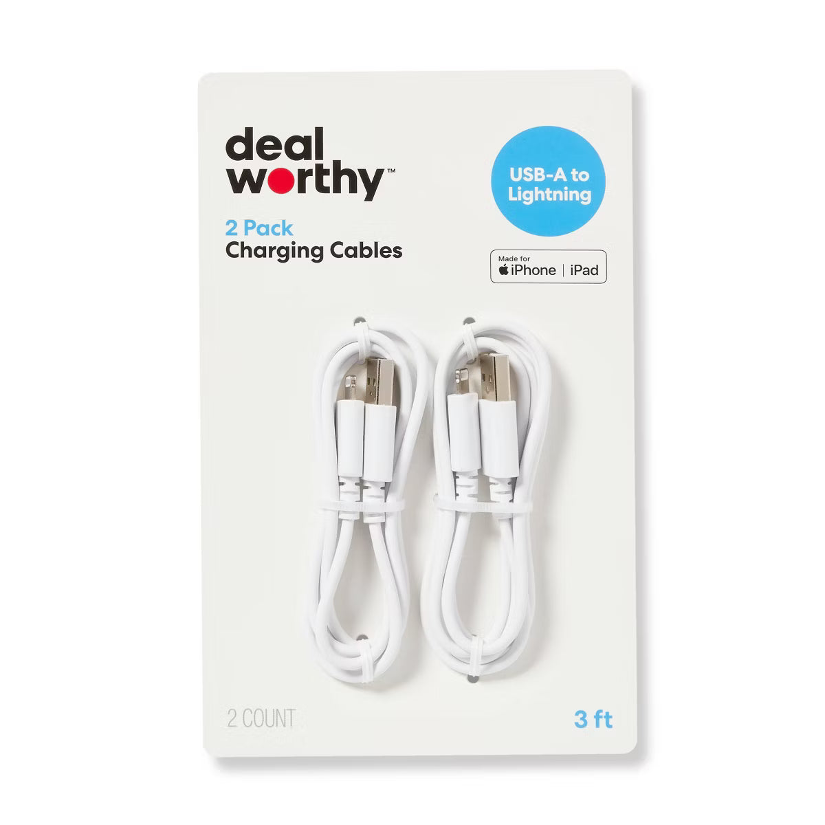 3' Lightning to USB-A 2pk Charging Cable - dealworthy™ White