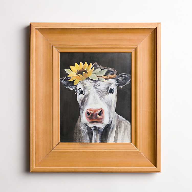 Cow with Sunflower Crown Framed Art Print