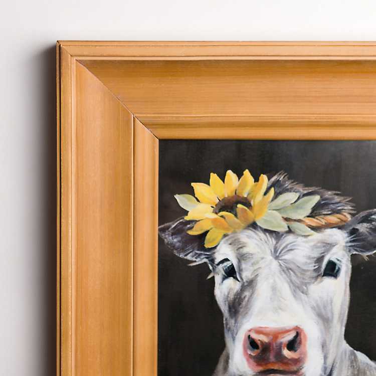 Cow with Sunflower Crown Framed Art Print