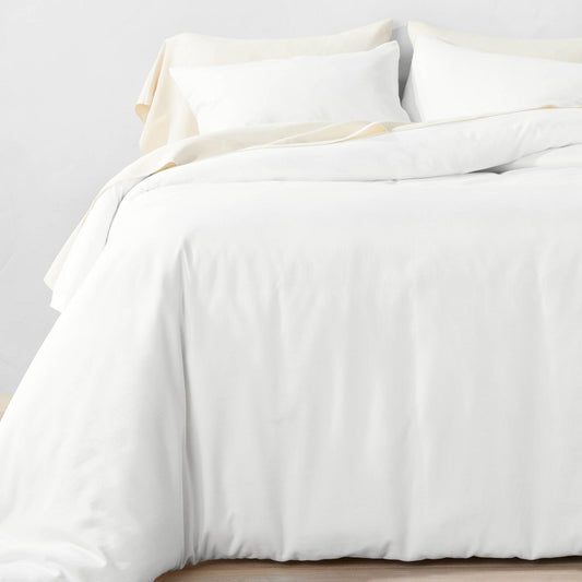 3pc Full/Queen Lyocell Cotton Blend Duvet & Sham Set White - Size Queen - Casaluna™: Woven Texture, OEKO-TEX Certified, Zip Closure