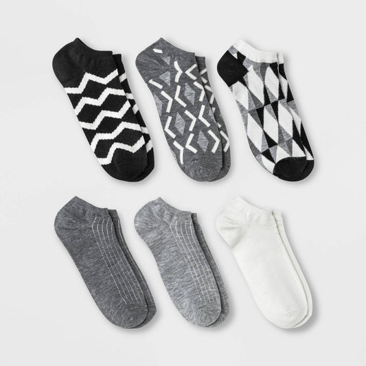 Women's Geometric 6pk Low Cut Socks - Xhilaration Black/White/Gray 4-10