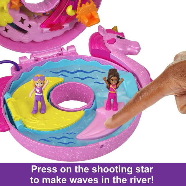 Polly Pocket Dolls and Playset, Unicorn Toys, Sparkle Cove Adventure Unicorn Floatie Compact