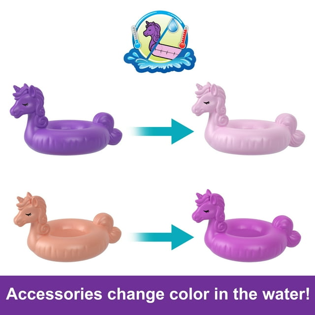 Polly Pocket Dolls and Playset, Unicorn Toys, Sparkle Cove Adventure Unicorn Floatie Compact
