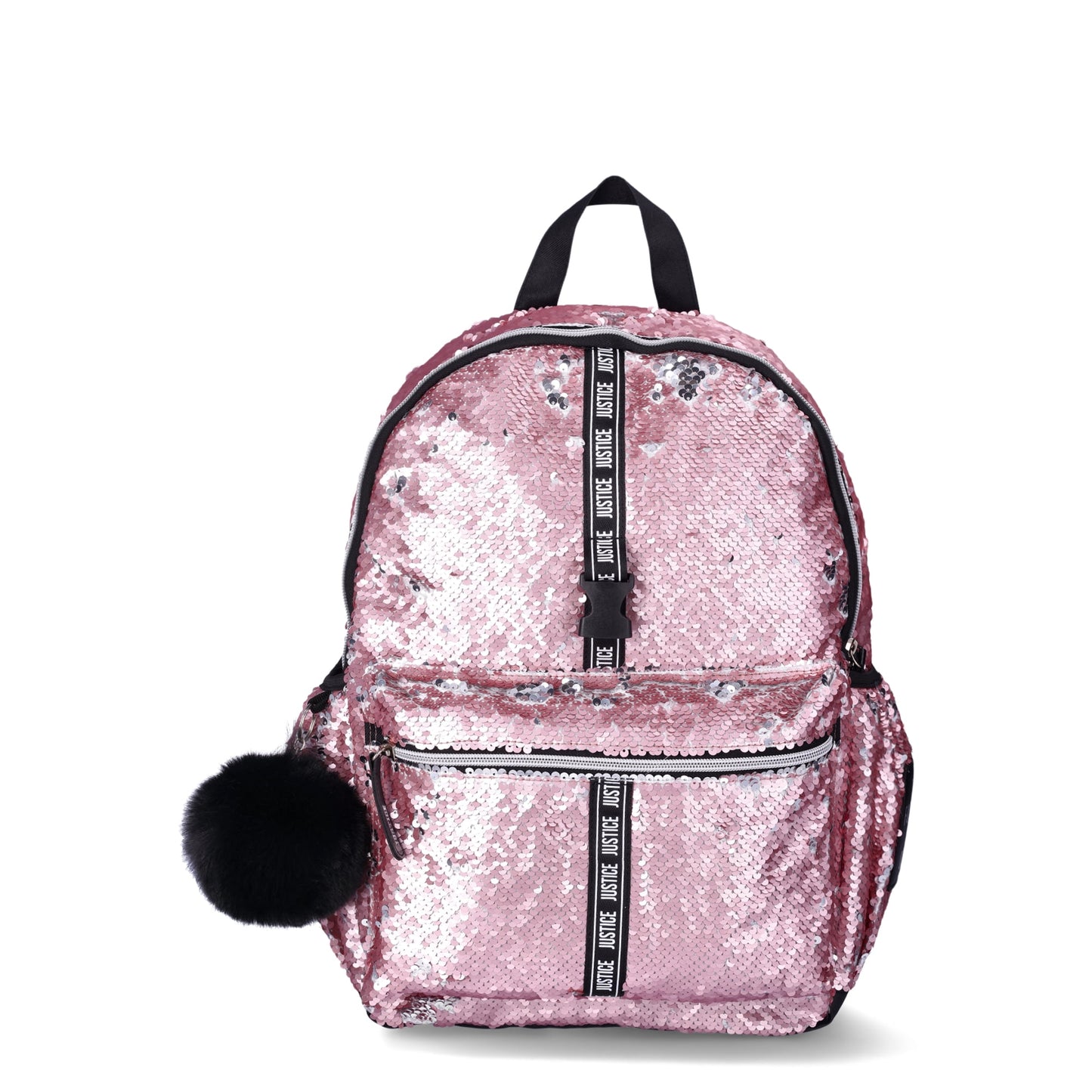 Justice Girls' Sequined 4-Piece Backpack Set with Lunch Bag, Rose Gold