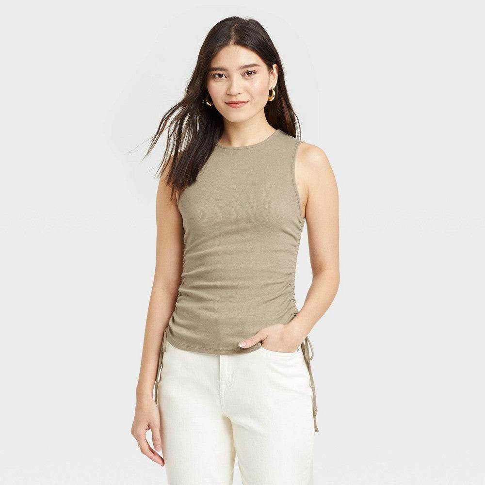Women's Slim Fit Side-Tie Ruched Top - Medium - Light Brown - a New Day™