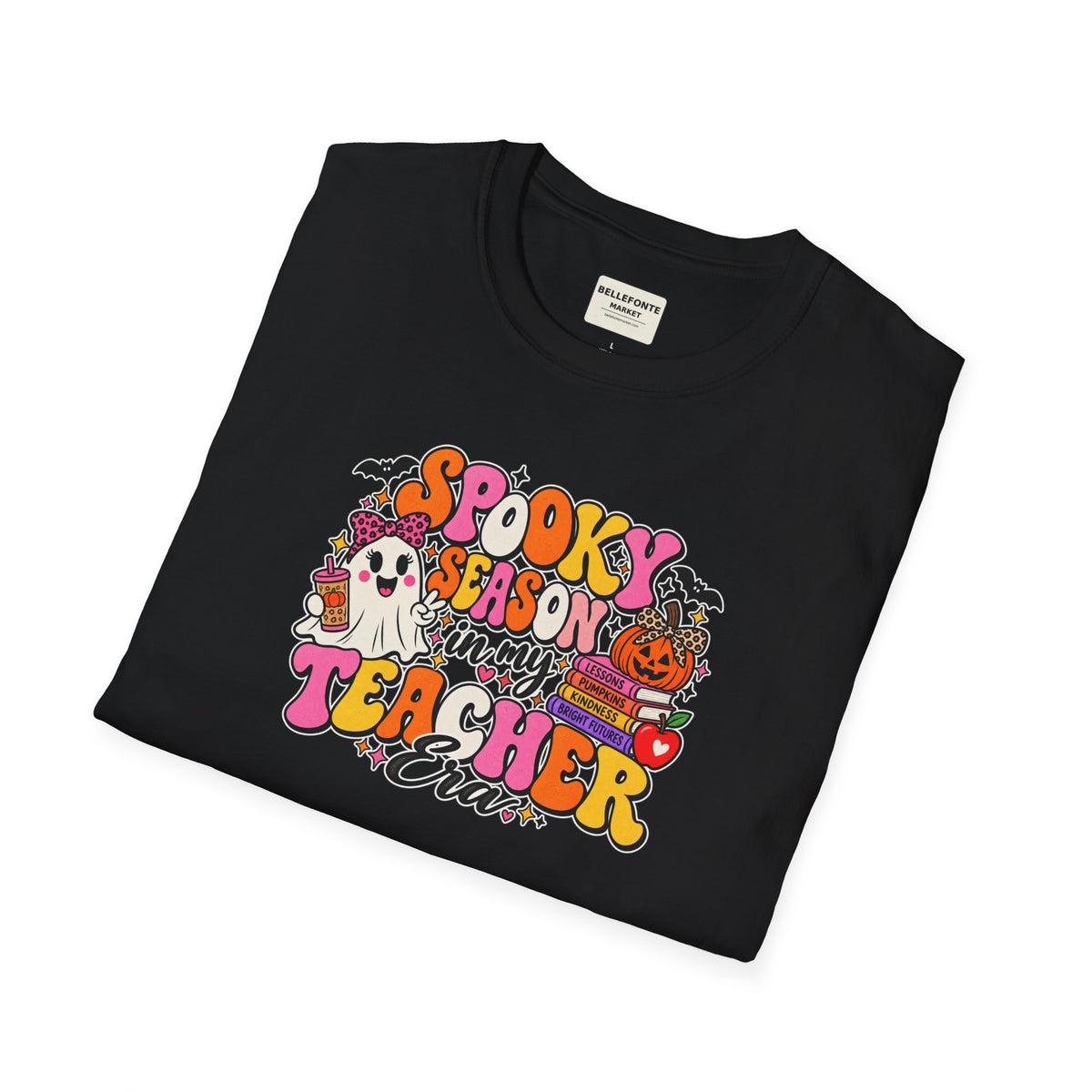 Spooky Season Teacher T-Shirt — Halloween Teacher Shirt with Cute Ghosts & Pumpkins
