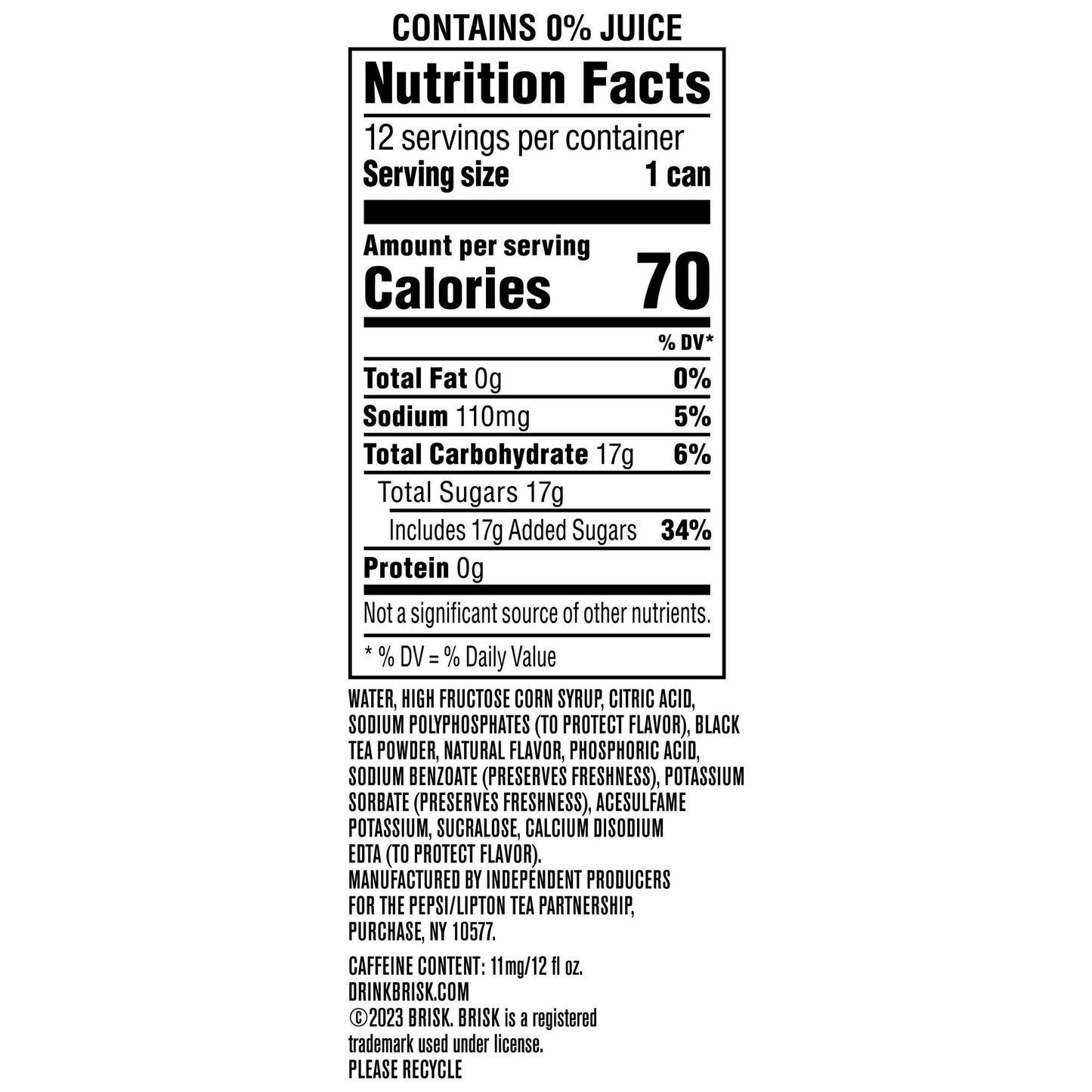 Lipton Brisk Lemon Iced Tea, 12 fl oz, (1 Can)