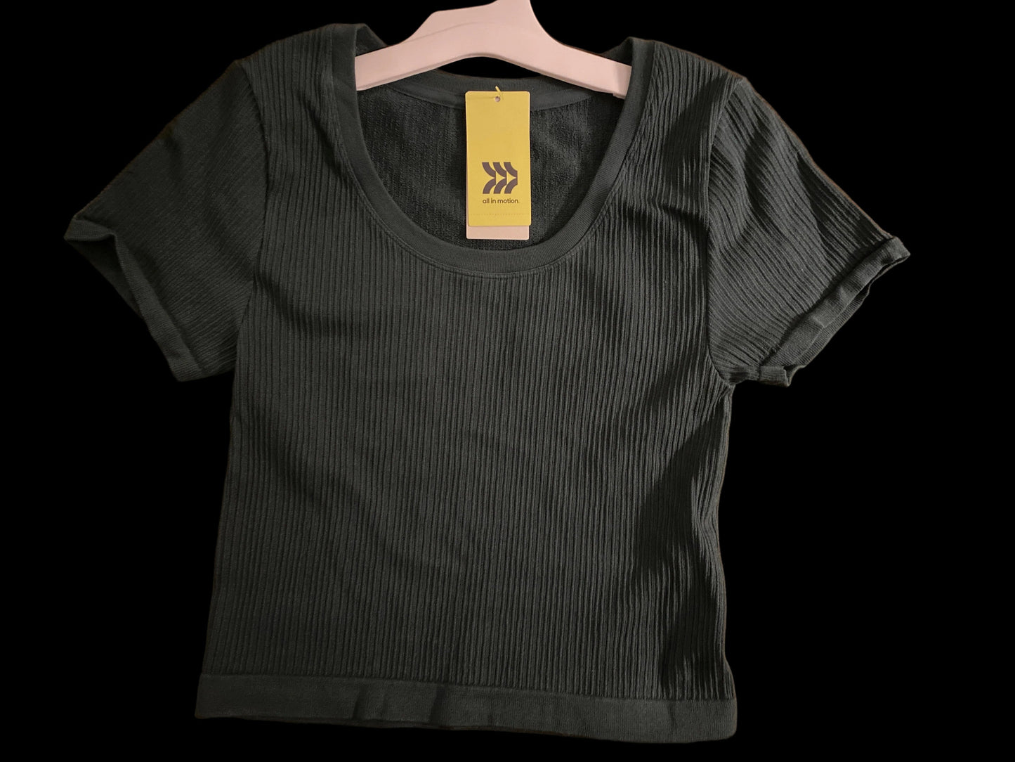 Women's Seamless Rib Cropped Short Sleeve Shirt - All in Motion™ Dark Green XXL