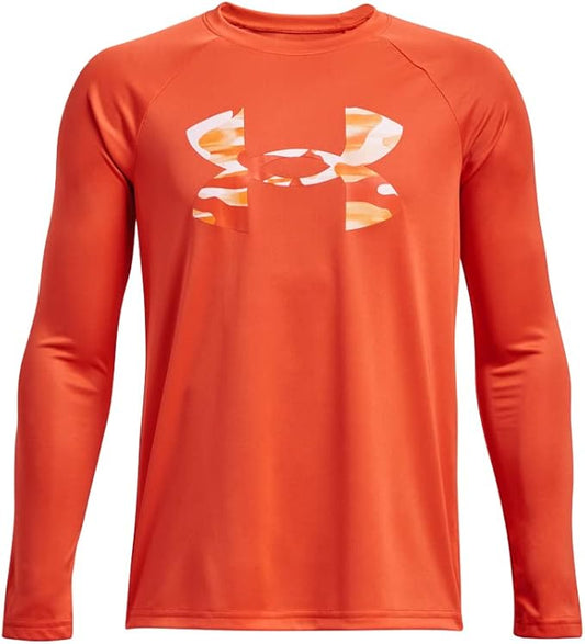 Under Armour Boys' Tech Logo Fill Long-Sleeve T-Shirt - Orange XL (14-16)