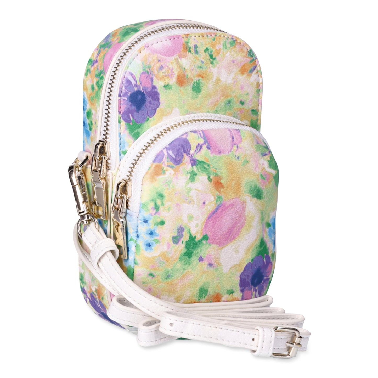 No Boundaries Women's Rounded Phone Crossbody Bag, Blurred Floral