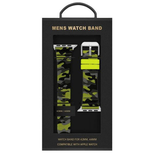 American Exchange Men's Rubber Watch Strap Compatible w/ 42mm 44mm Apple Watch, Black Lime Camo