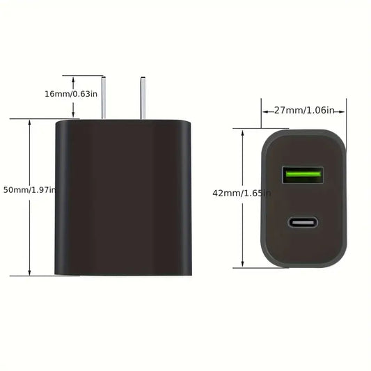 Type-C Type-A Dual Wall-mounted Charger - Dual Port, 20W