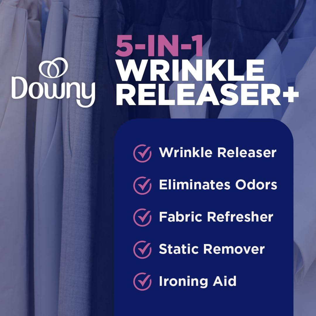 Downy Wrinkle Releaser Spray | All In One Wrinkle Release Spray, Odor Eliminator, Static Remover | Fabric Refresher & Ironing Aid for Clothes | 33.8 Fl Oz, Light Fresh Scent