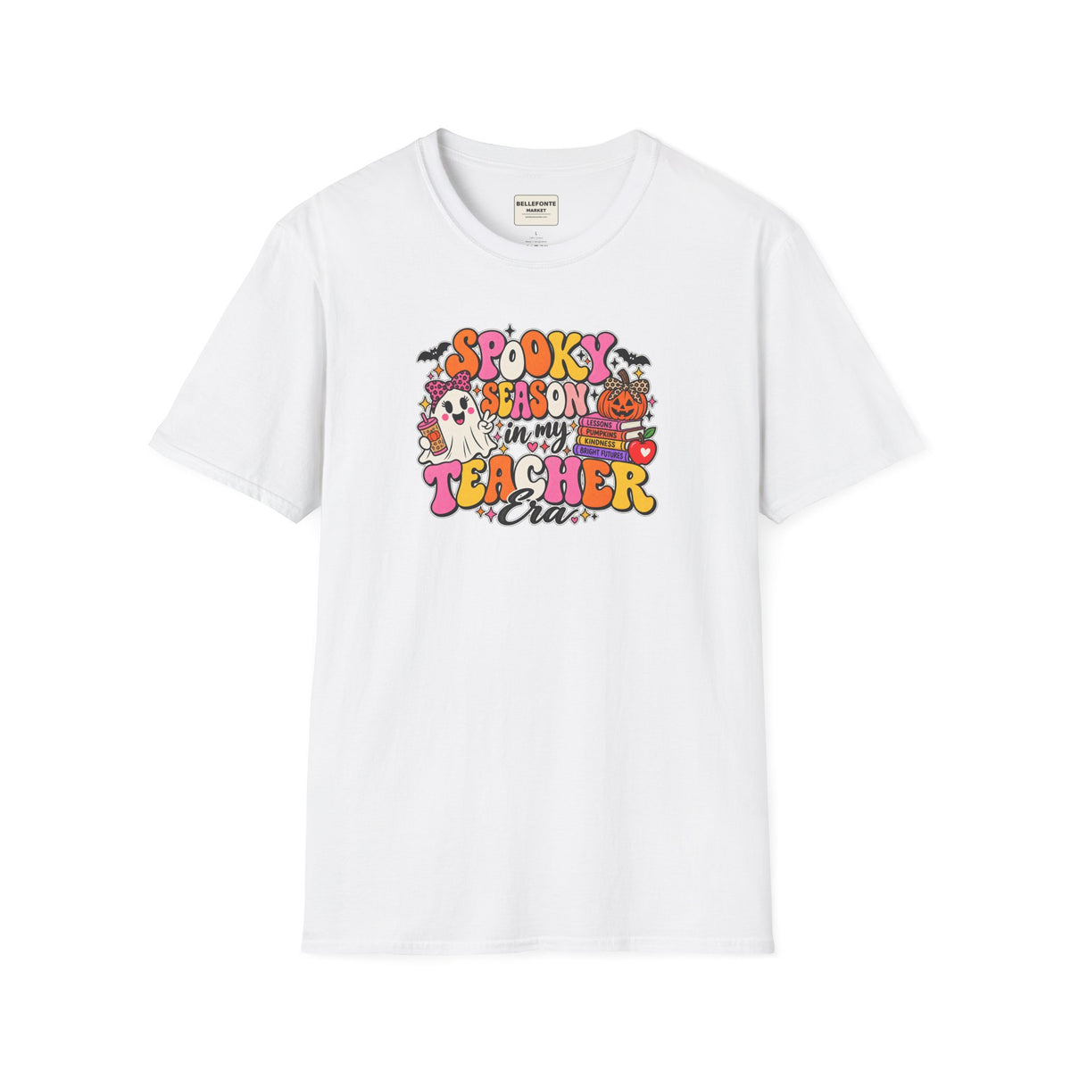 Spooky Season Teacher T-Shirt — Halloween Teacher Shirt with Cute Ghosts & Pumpkins