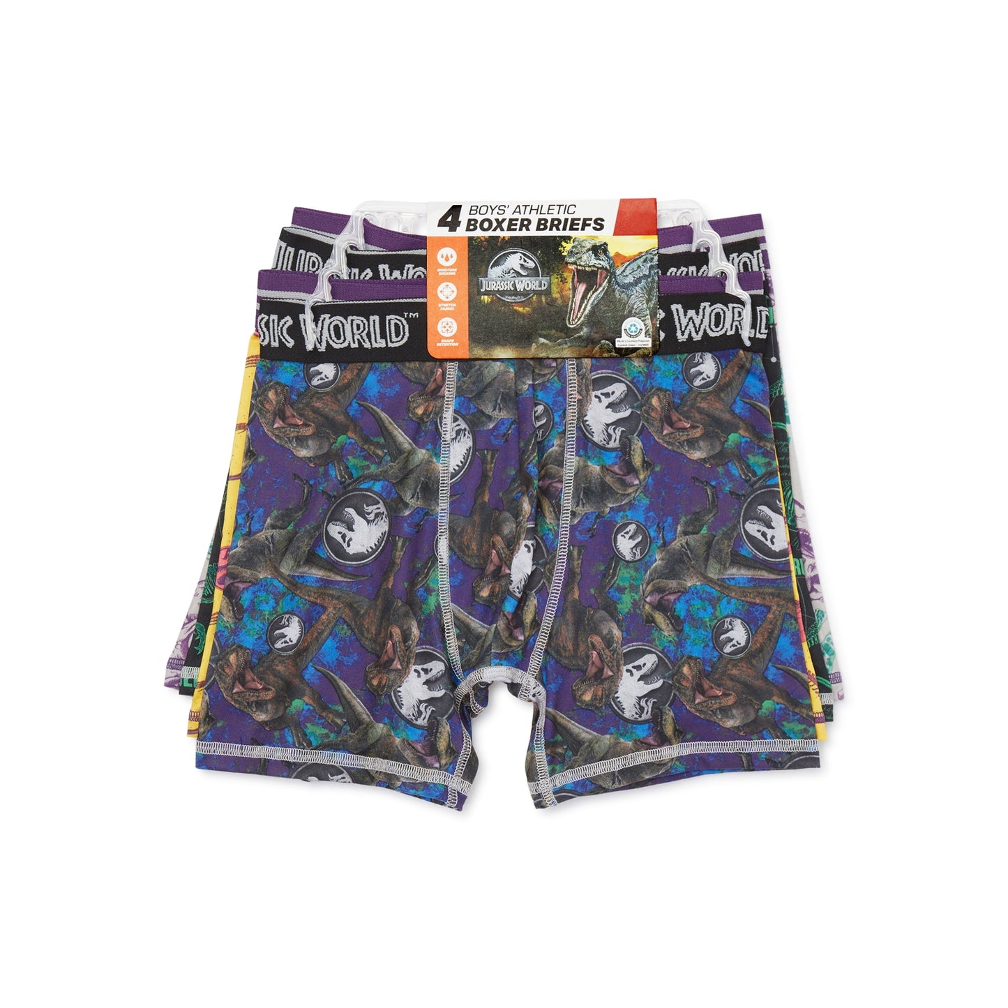 Jurassic World Boy's All Over Print Boxer Briefs Underwear, 4-Pack, XS-XL