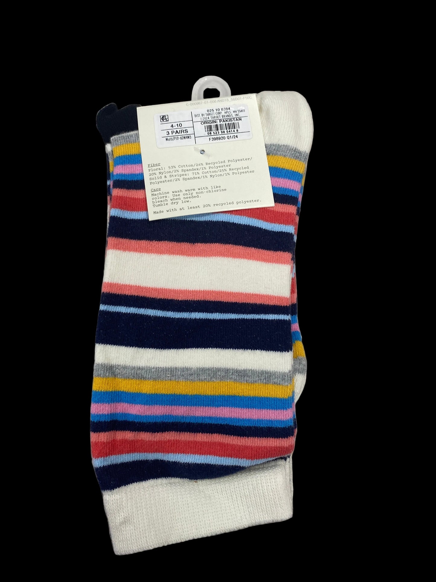 Women's 3pk Spotted Pear Crew Socks - a New Day™ Ivory/Navy/Pink 4-10