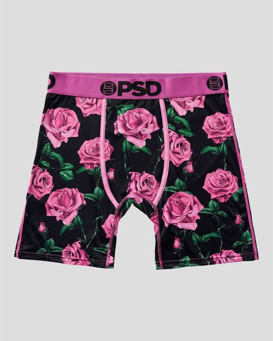 PSD Men's Rose Floral Print Boxer Briefs 2pk - Pink/Green/Black M