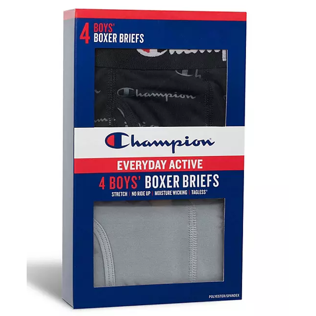 Champion Boys' Everyday Active Stretch Boxer Briefs, 4-Pack, Sizes S-XL