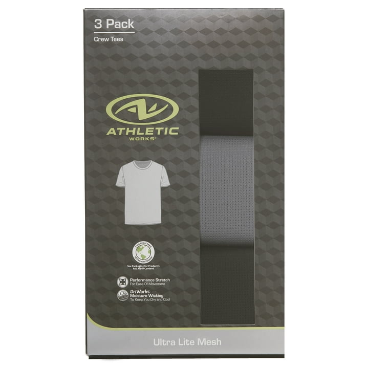 Athletic Works Men's Ultra Lite Mesh Crew T-Shirt Set, Shirts for Men, L, 3 Pack