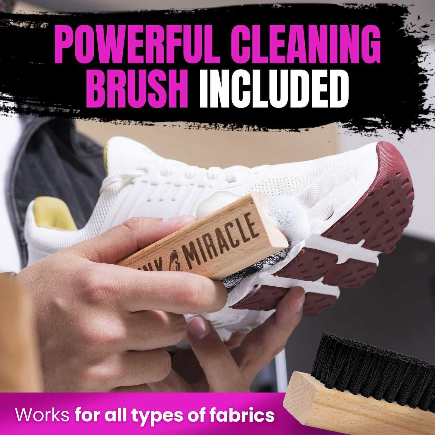 Pink Miracle Shoe Cleaner Kit with Brush - 4 OZ. Fabric Cleaner for Leather, Suede, Nubuck and White Sneakers